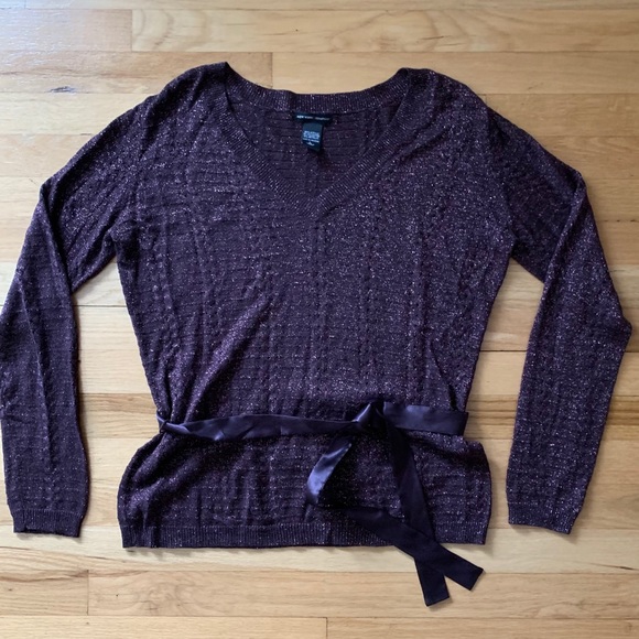 New York & Company Purple Metallic V-neck Sweater - Large - Picture 4 of 13